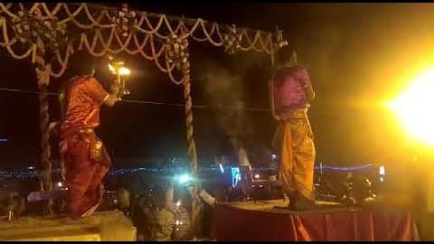 Open-air Ganga Aarti at night